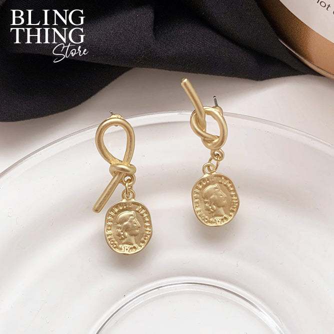 Mismatched Knotted Coin Earrings