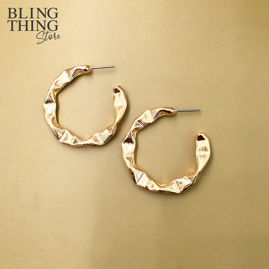 Trendy Gold Hammered Earrings