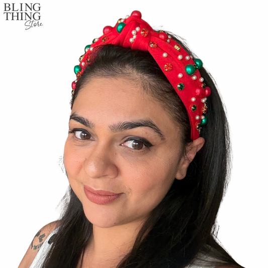 Christmas Noël Luxe Pearl Hairband - Red