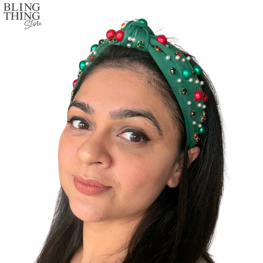 Christmas Noël Luxe Pearl Hairband - Green