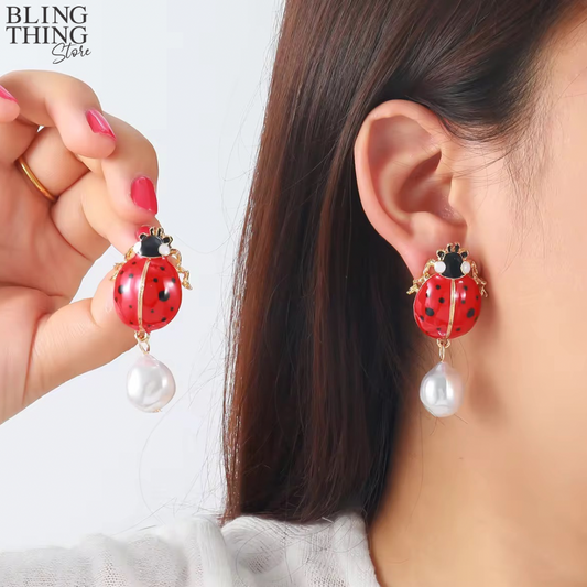 Red Ladybug Pearl Drops