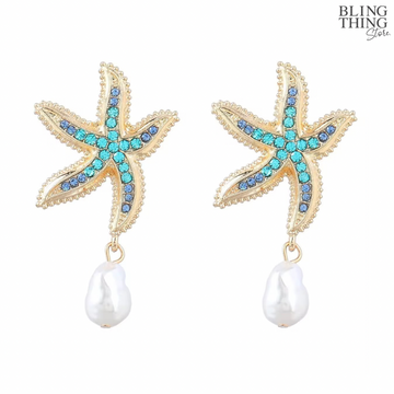 Blue Starfish Pearl Danglers