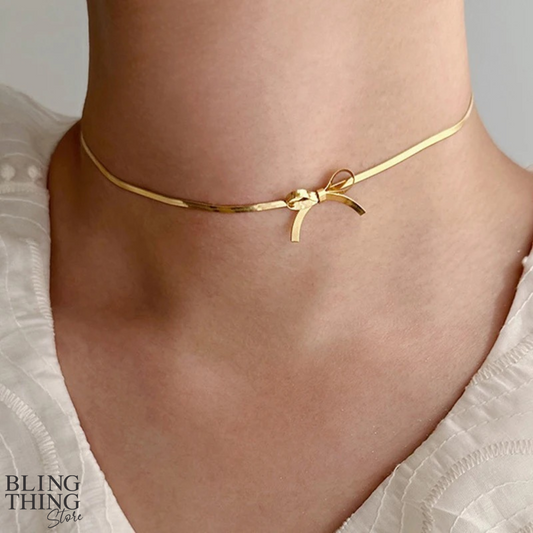 Bowknot Choker Necklace - 18K Gold Plated