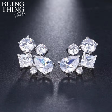 5 Solitaire Stud Earrings - Silver